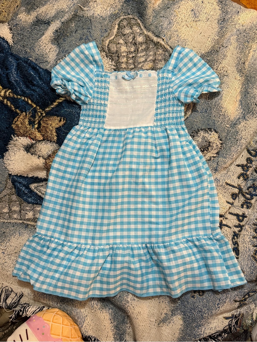 True vintage 1960s Blue & White Gingham Puff Sleeve Dress